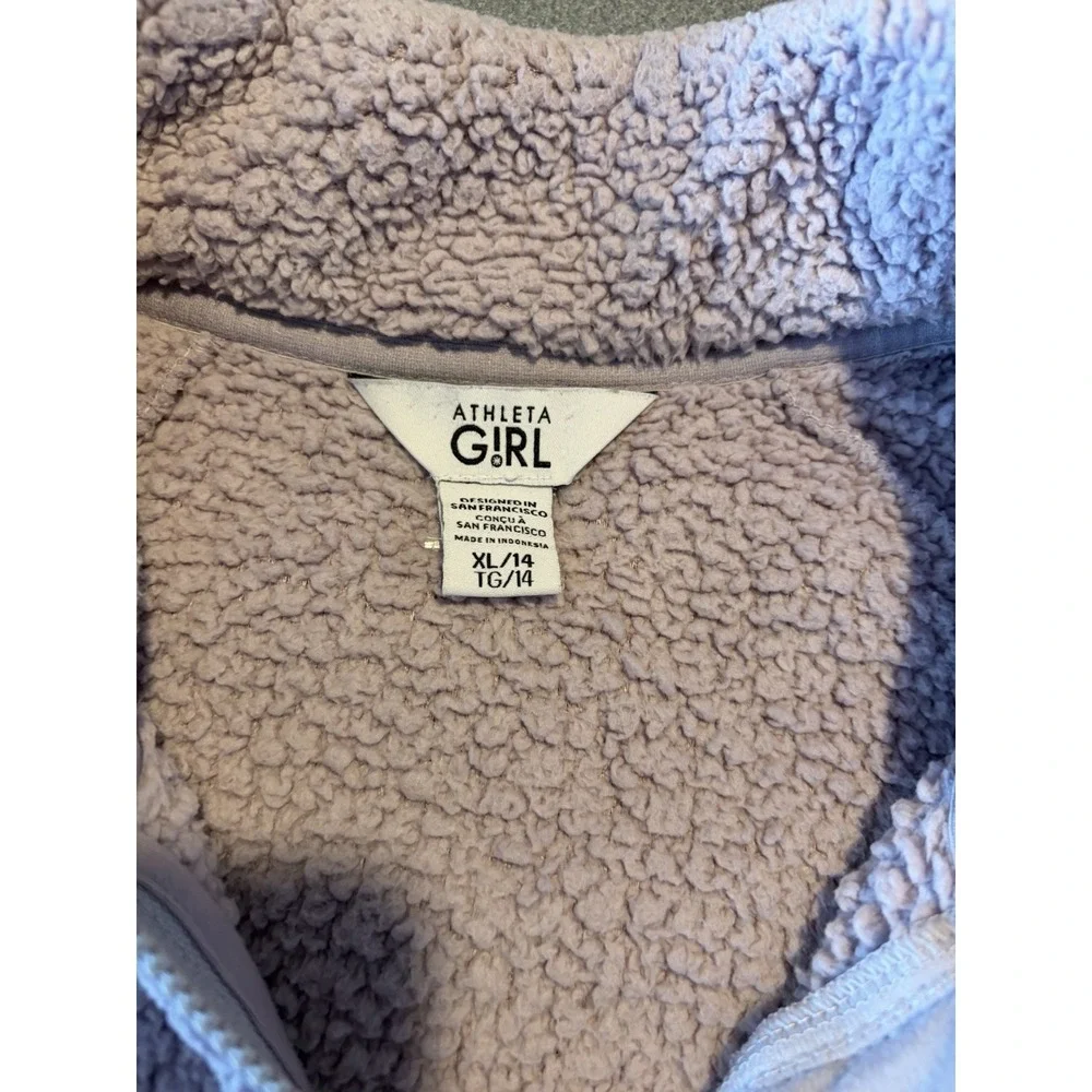 Athleta Girl So Snug Sherpa Half Zip Size XL/ 14‎ Lilac Thumb Holes. Pockets